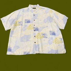 Cotton Traders 100% Silk Hawaiian Shirt Men 2XL Blue Tropical Button Up Golf